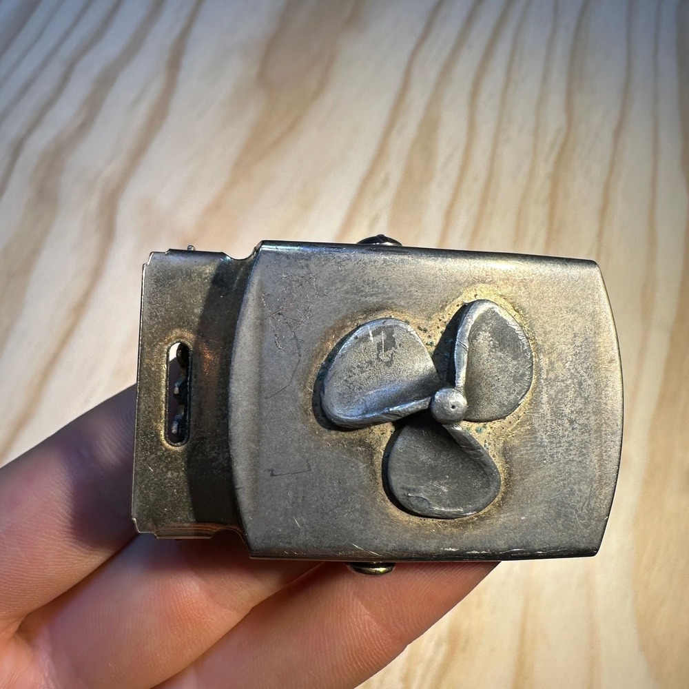 Unbranded Silver Propeller Military Slider Belt Buckle Solid Brass USA Made